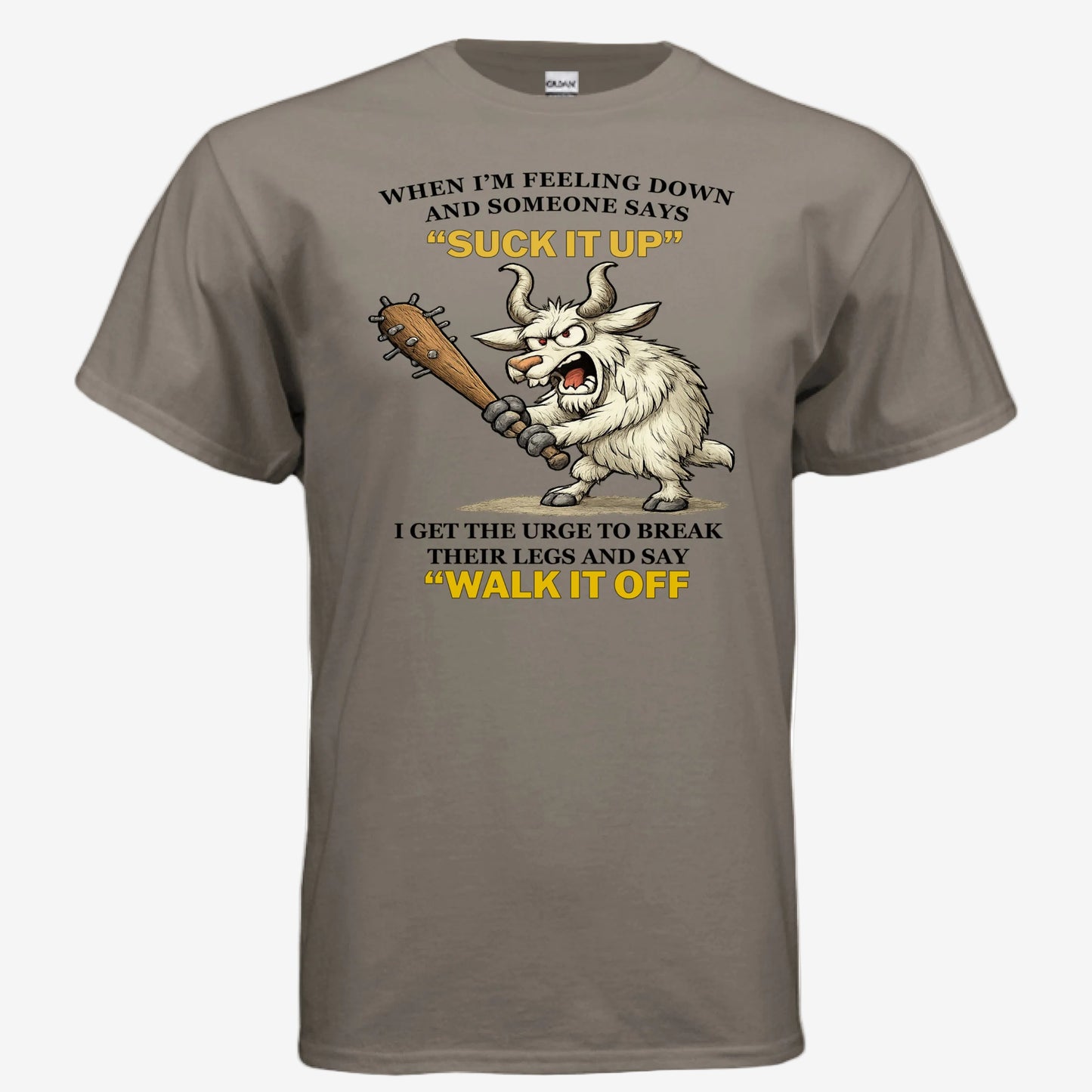 Suck It Up and Walk It Off unisex graphic t-shirt in brown savana, front view