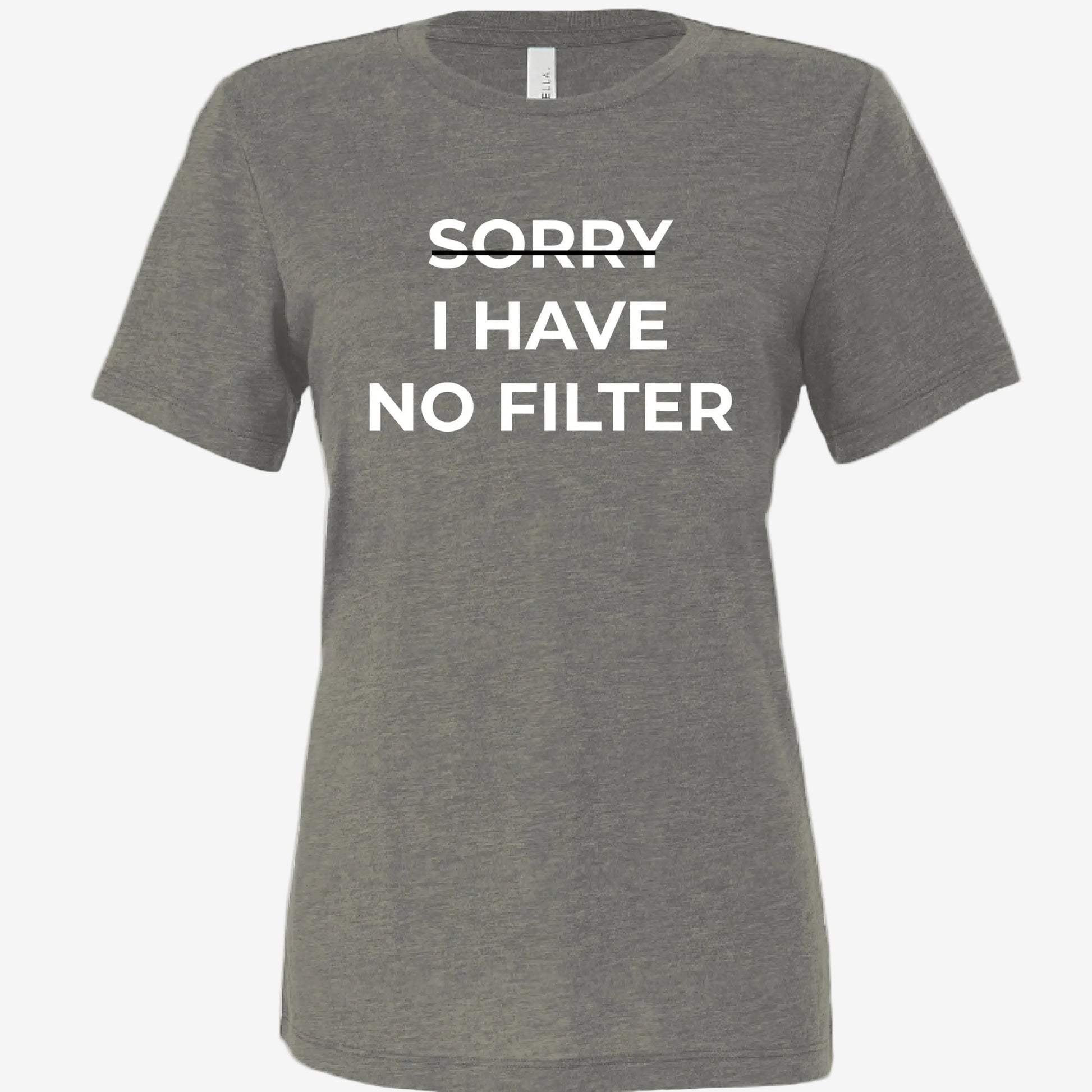 Sorry, I Have No Filter women’s relaxed triblend t-shirt in charcoal black, front view