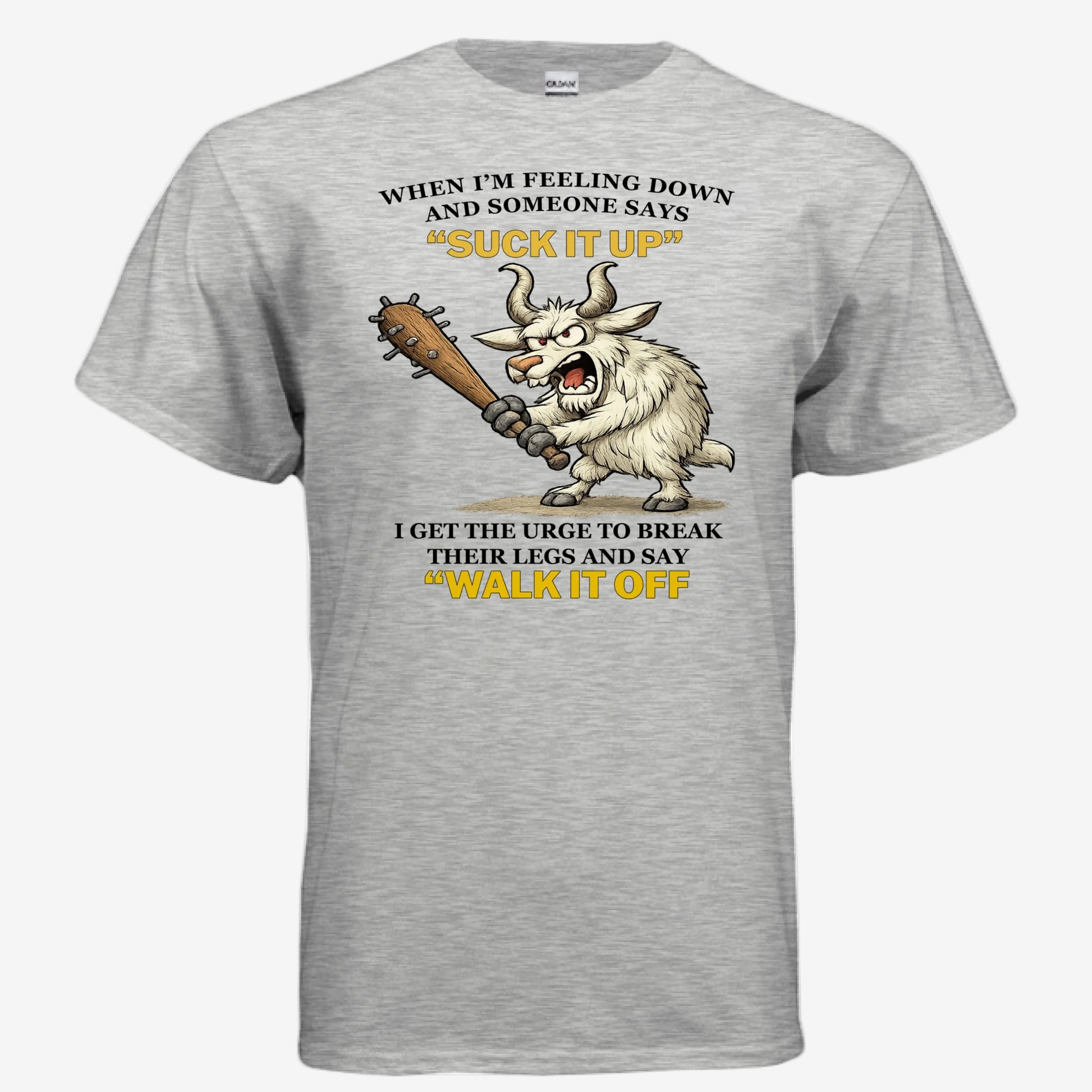 Suck It Up and Walk It Off unisex graphic t-shirt in ash, front view