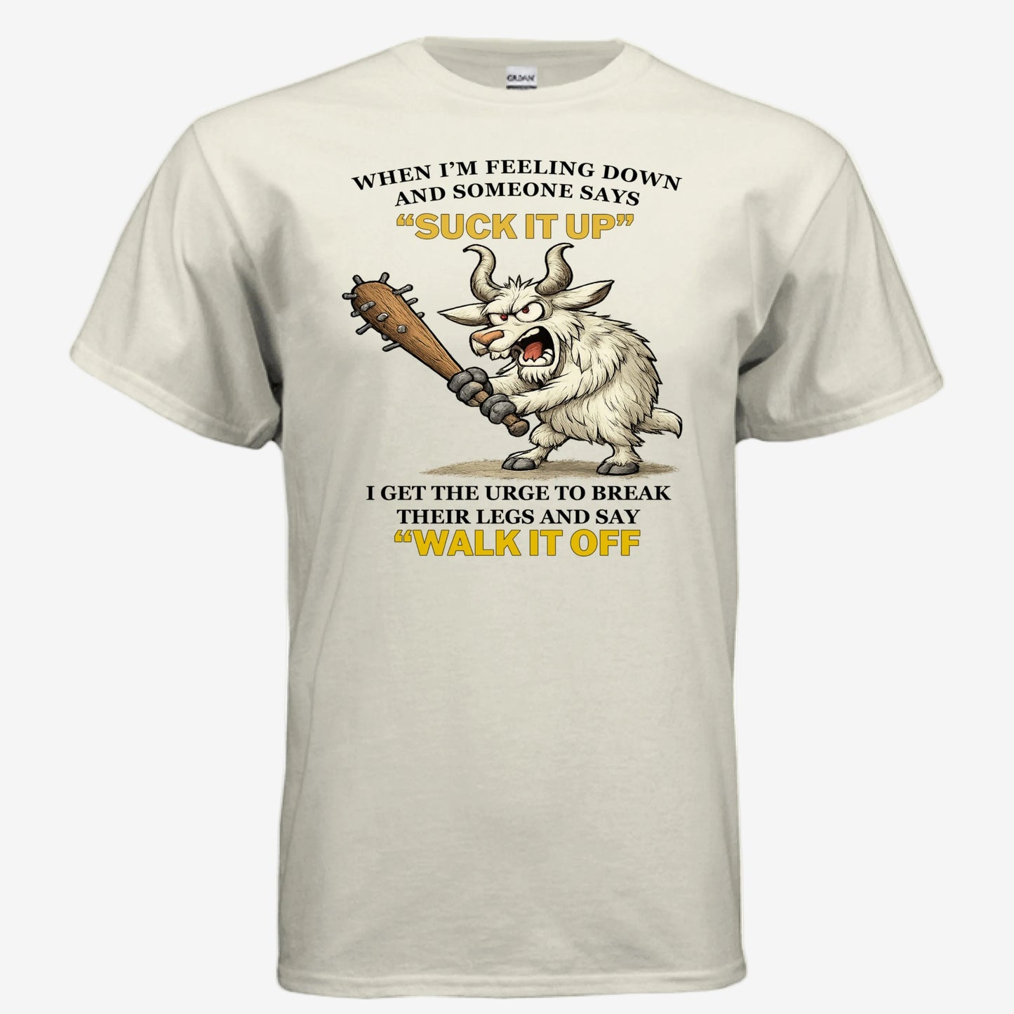 Suck It Up and Walk It Off unisex graphic t-shirt in natural, front view